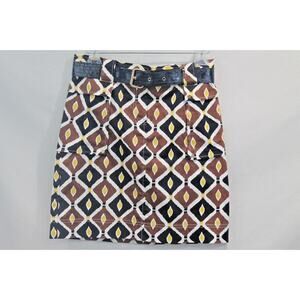 Tory Burch Women's A-line Skirt size 4 Multicolor Geometric Belt Front Pocket